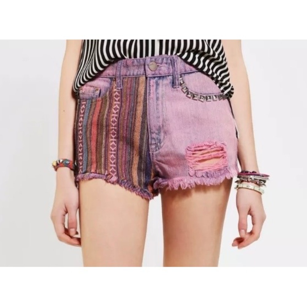 BDG High Rise Studded Cheeky Denim Shorts Purple‎ Acid Wash